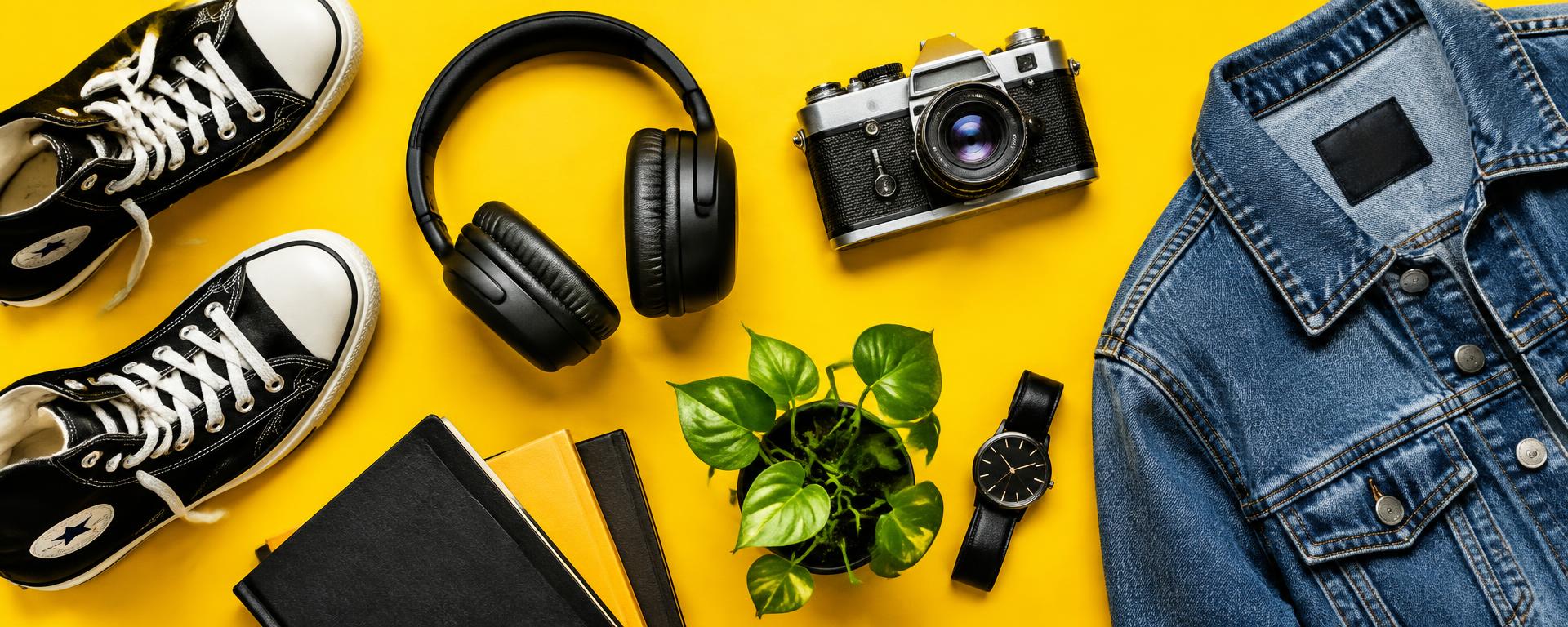 A flat-lay of quality second-hand goods